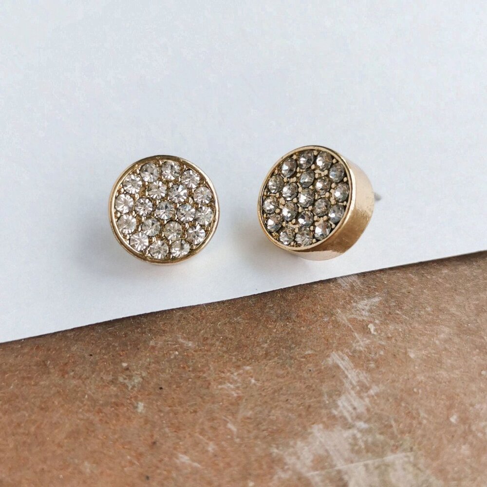 LAUREN Ralph Lauren Gold Crystal Stud Earrings Elegant Classic Jewelry - Picture 3 of 4